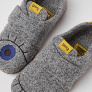 Camper TWS K800224-004 Grey Natural Wool Slippers for Kids